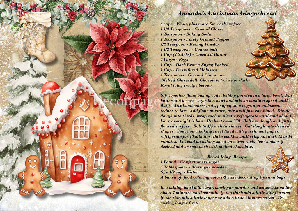 Decoupage Queen Amanda’s Gingerbread Recipe Rice Paper A3- 11.7 x 16.5 in - Decoupage paper