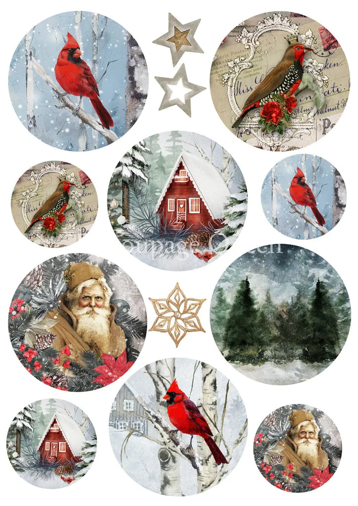 Decoupage Queen Cozy Winter Ornaments rice paper A3 11.7 x 16.5 in-BluebirdMercantile