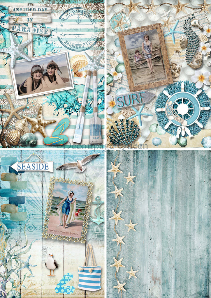 Decoupage Queen Seaside 4 pack decoupage rice paper A4 8.3 x 11.7 in-BluebirdMercantile