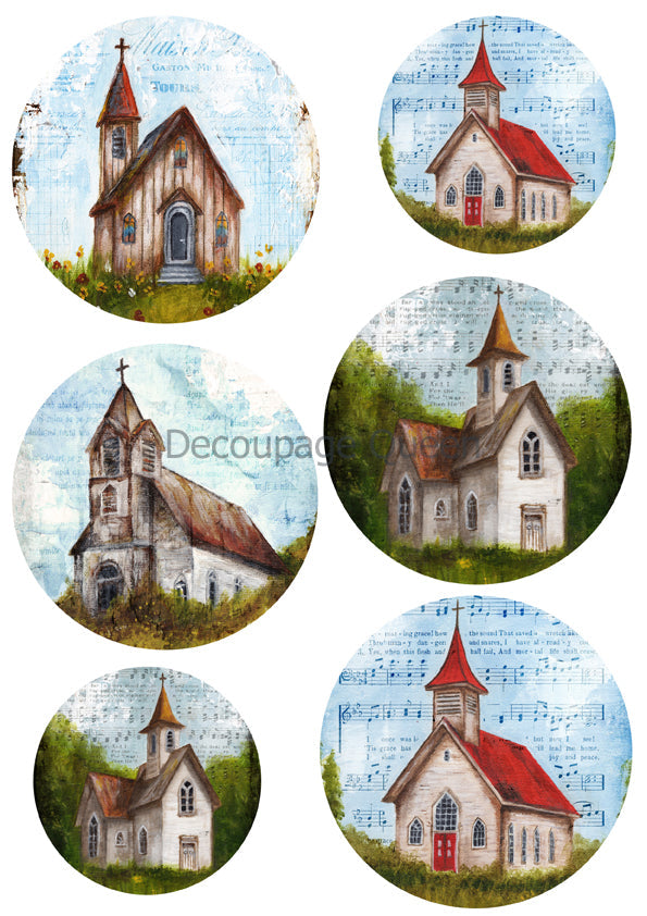 Decoupage Queen Teresa Rene Art - Church Ornaments Vellum Paper A4 8.5 x 11 in-BluebirdMercantile