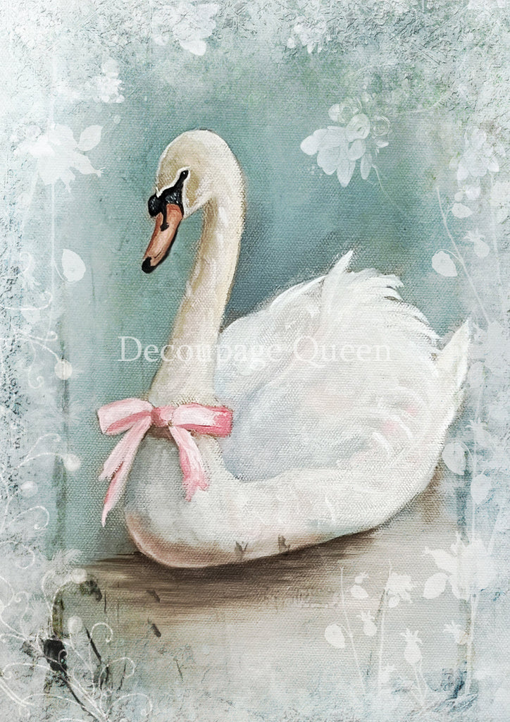 Decoupage Queen Teresa Rene Art - Winter Swan Rice Paper A4 8.3 x 11.7 in - rice paper