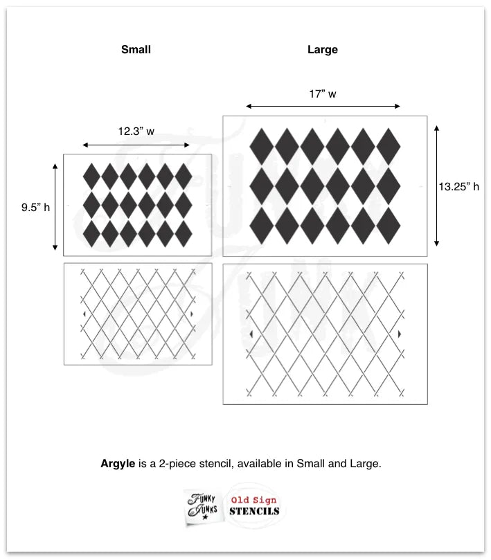 Funky Junk Large Argyle Stencil 13.25"h x 17"w inches-BluebirdMercantile