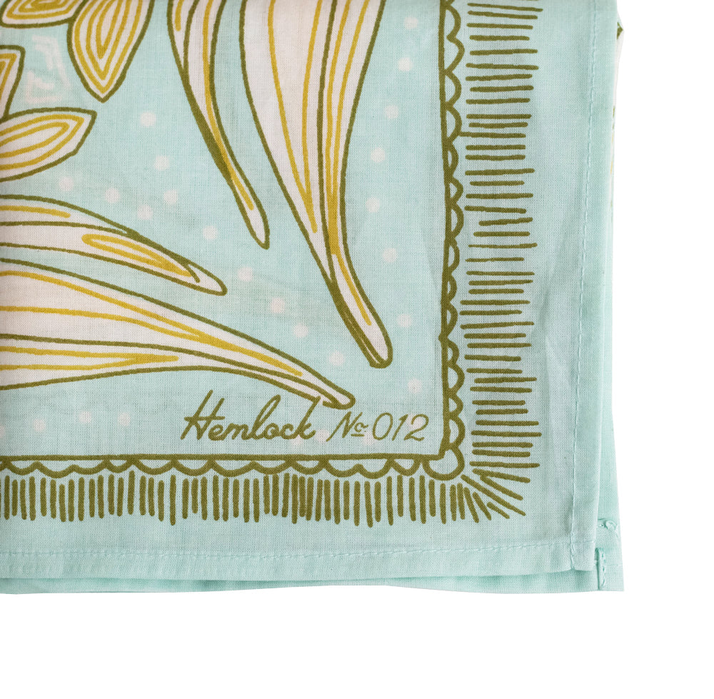 Hemlock Goods now HANKER Eliza no 12 Premium Cotton Handmade Bandana flowers yellow sage, aqua-BluebirdMercantile