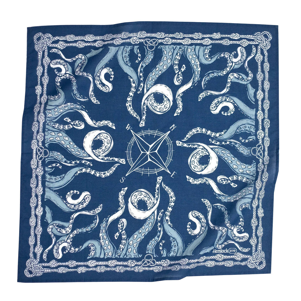 Hemlock Goods  now HANKER Nautilus # 70 Premium Cotton Handmade Bandana blue octopus ropes-BluebirdMercantile