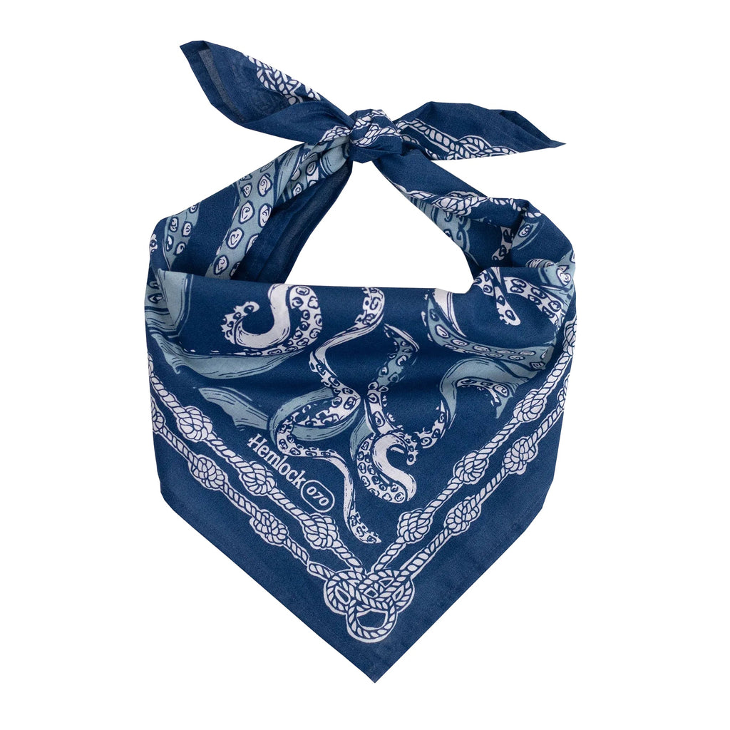 Hemlock Goods  now HANKER Nautilus # 70 Premium Cotton Handmade Bandana blue octopus ropes-BluebirdMercantile