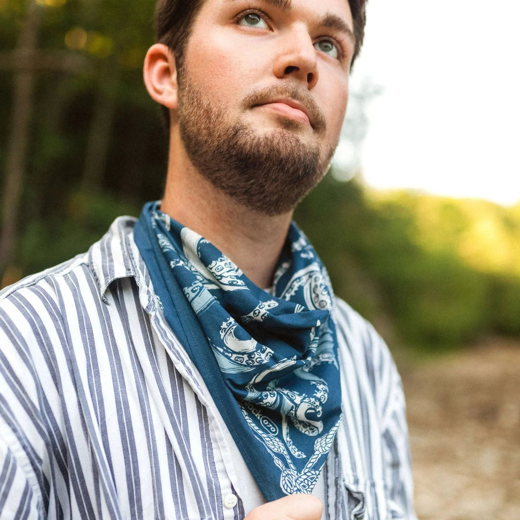 Hemlock Goods  now HANKER Nautilus # 70 Premium Cotton Handmade Bandana blue octopus ropes-BluebirdMercantile