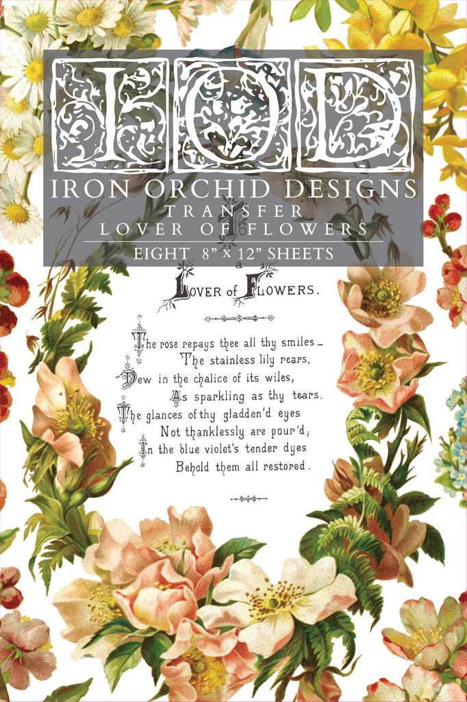 Iron Orchid Design Lover of Flowers Transfer Pad 8 -8 x 10 in sheets-BluebirdMercantile