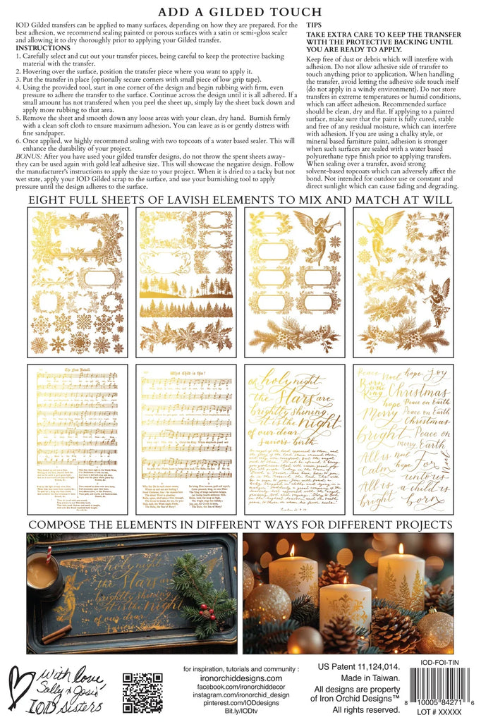 Iron Orchid Design Tinsel 8 pages 8x12 Pad™ Gold Foil DECOR TRANSFER™ Limited Edition - Foil Decor Transfer