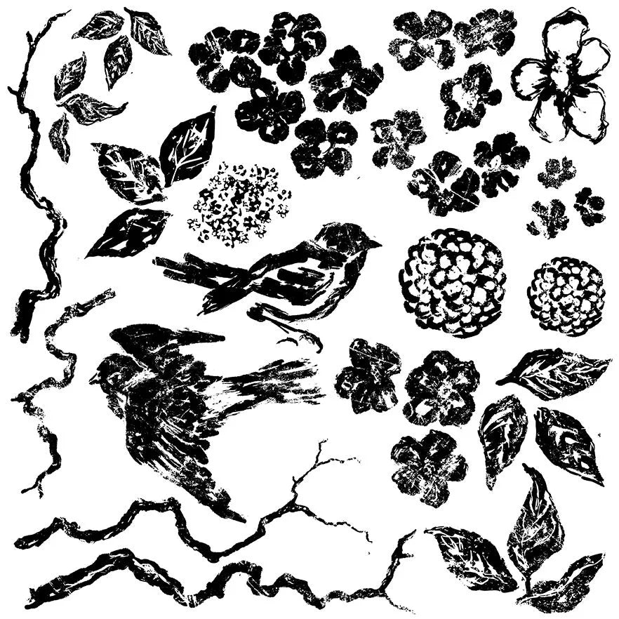 Iron Orchid Designs Birds , Branches, and Blossoms 12×12 DECOR STAMP™-BluebirdMercantile