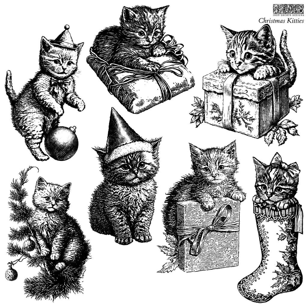 Iron Orchid Designs Christmas Kittens 12 in x 12 in Decor Stamps Limited Edition-BluebirdMercantile