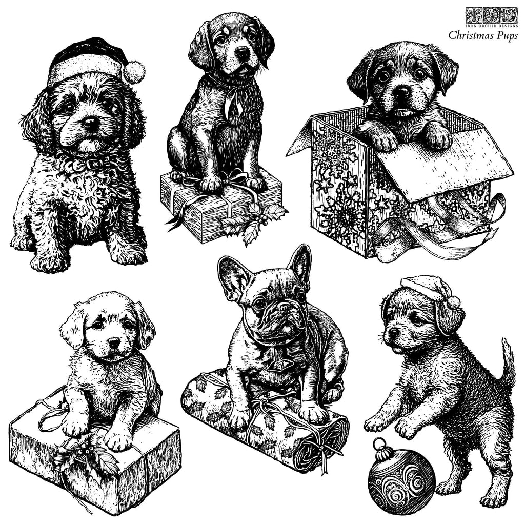 Iron Orchid Designs Christmas Pups 12 in x 12 in Decor Stamps Limited Edition-BluebirdMercantile