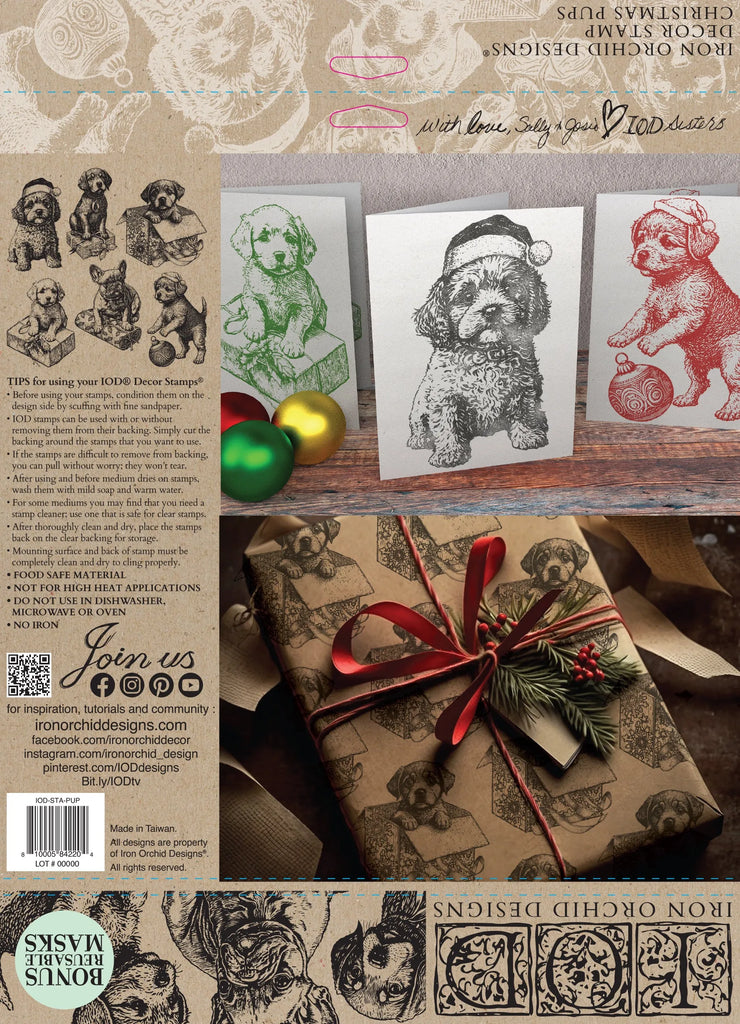 Iron Orchid Designs Christmas Pups 12 in x 12 in Decor Stamps Limited Edition-BluebirdMercantile