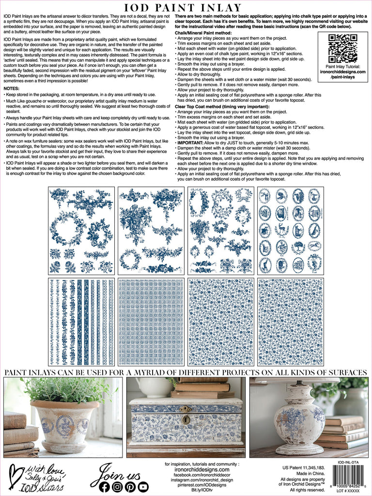 Iron Orchid Designs Delft Traditions Azure IOD Paint Inlay 12x16 Pad™ 8 sheets-BluebirdMercantile