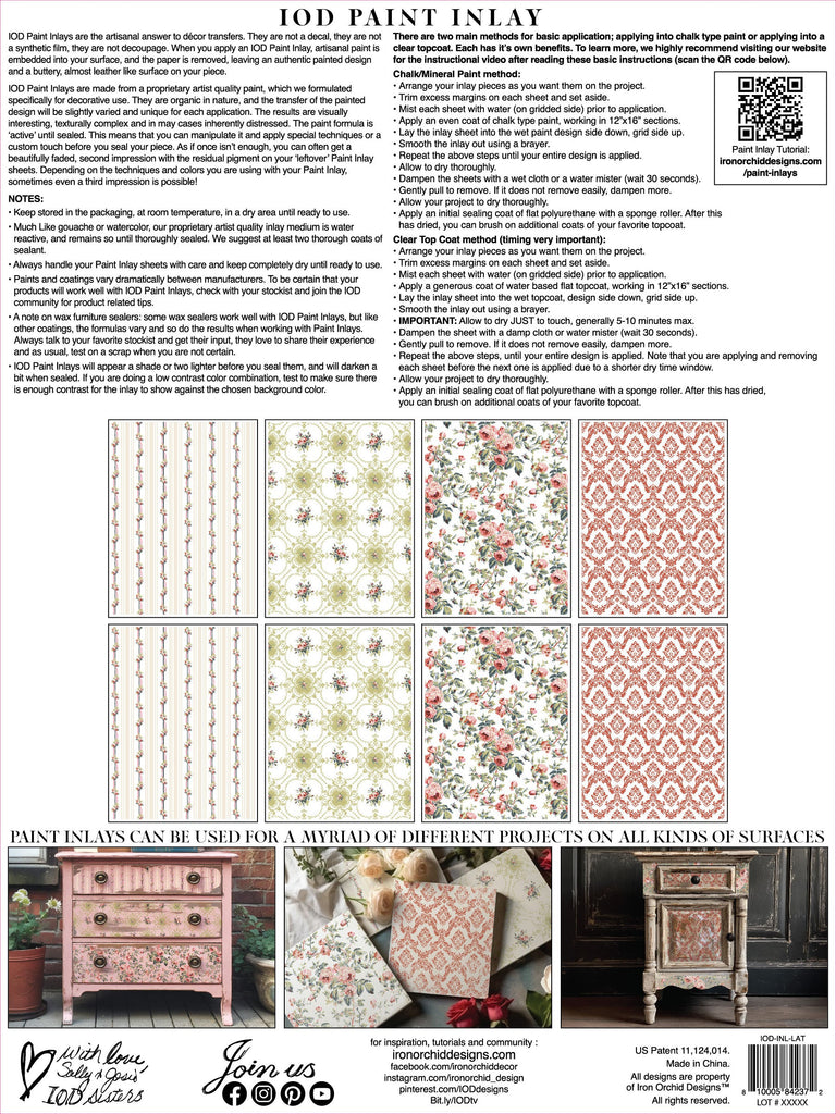 Iron Orchid Designs Lattice Rose Paint Inlay 12x16 Pad™ 8 sheets-BluebirdMercantile