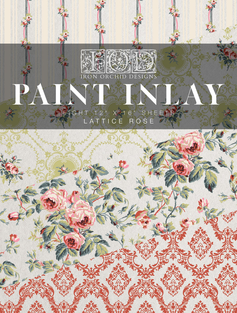 Iron Orchid Designs Lattice Rose Paint Inlay 12x16 Pad™ 8 sheets-BluebirdMercantile