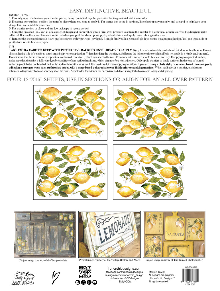 Iron Orchid Designs Lemon Drops 4 pages of 12 x 16  Decor Transfers-BluebirdMercantile