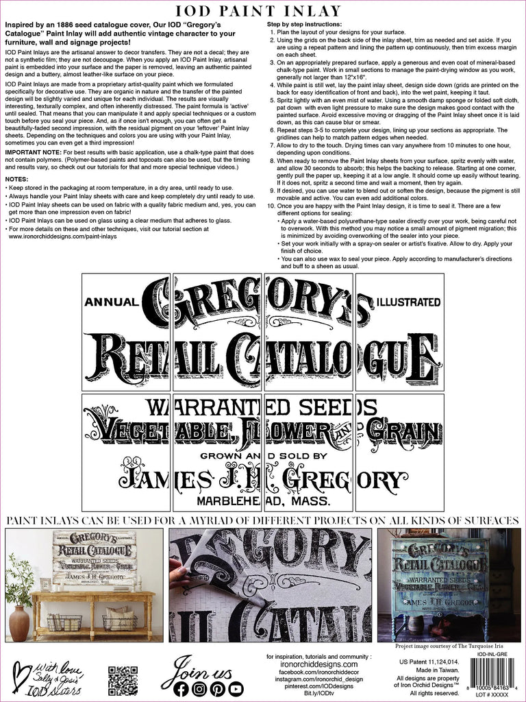 Iron Orchid Designs Paint Inlay Gregory's Catalogue 8 sheets 12 x 16 in-BluebirdMercantile