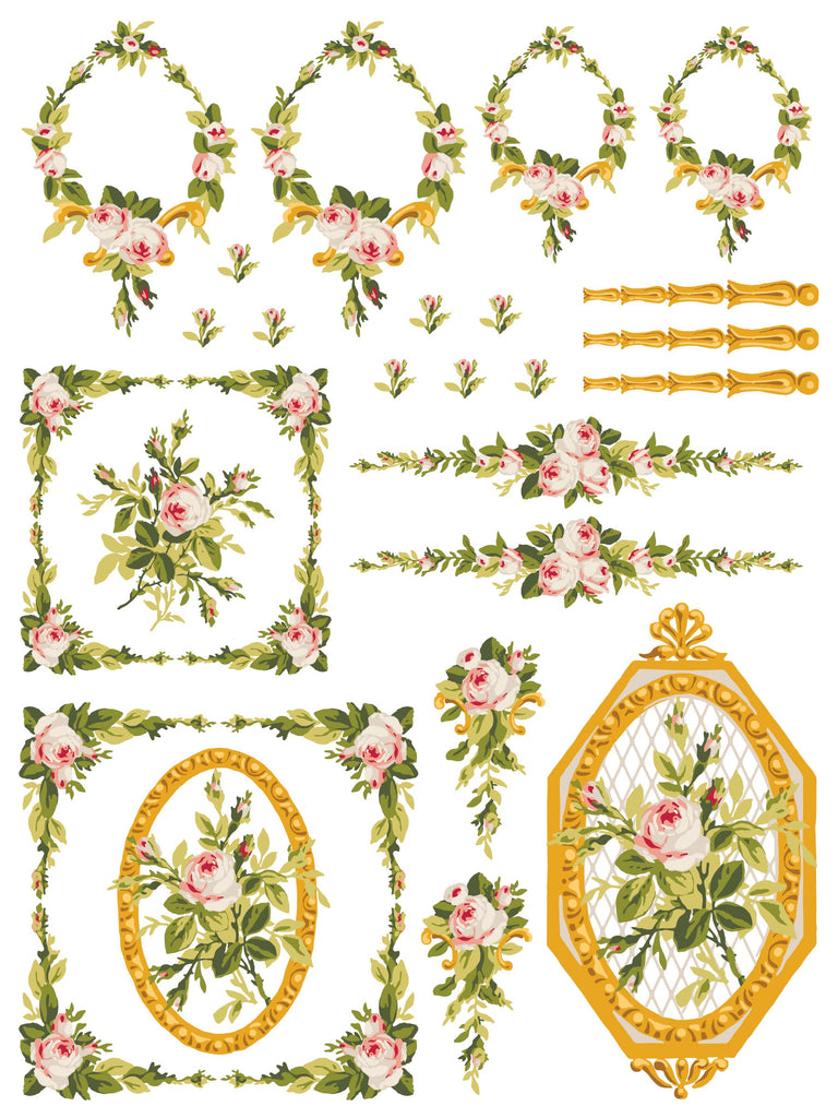 Iron Orchid Designs Petite Fleur Pink IOD Paint Inlay 12x16 Pad™ 4 sheets-BluebirdMercantile