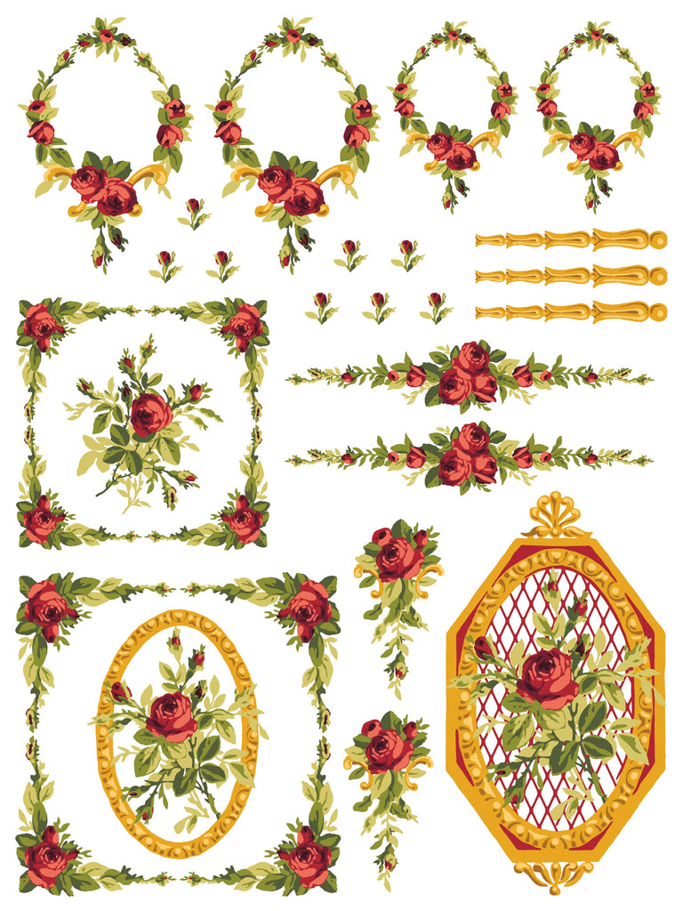 Iron Orchid Designs Petite Fleur Red IOD Paint Inlay 12x16 Pad™ 4 sheets-BluebirdMercantile