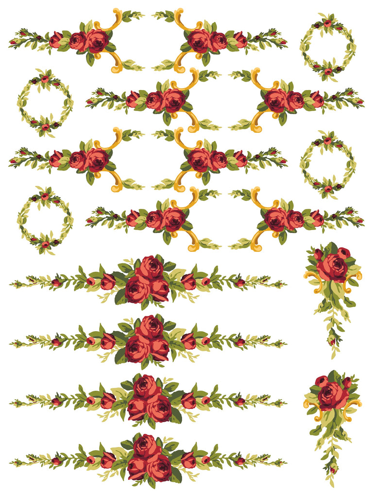 Iron Orchid Designs Petite Fleur Red IOD Paint Inlay 12x16 Pad™ 4 sheets-BluebirdMercantile