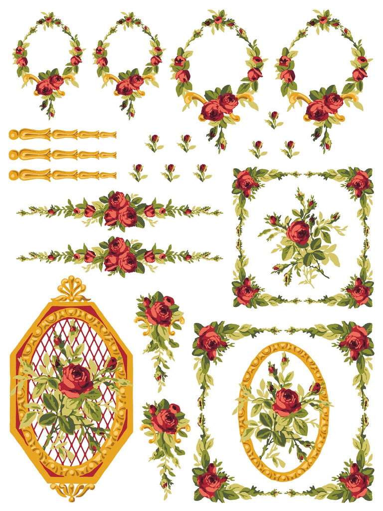 Iron Orchid Designs Petite Fleur Red IOD Paint Inlay 12x16 Pad™ 4 sheets-BluebirdMercantile