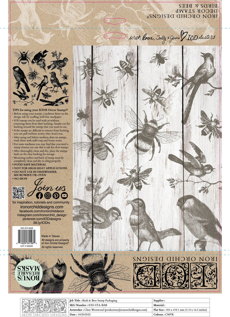 Iron Orchid Designs Spring IOD 2023 Birds & Bees Decor Stamp 12 x 12-BluebirdMercantile