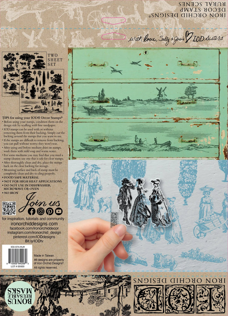 Iron Orchid Designs Summer IOD 2023 Rural Scenes 2 page 12x12 IOD Stamp™ Decor Stamp-BluebirdMercantile