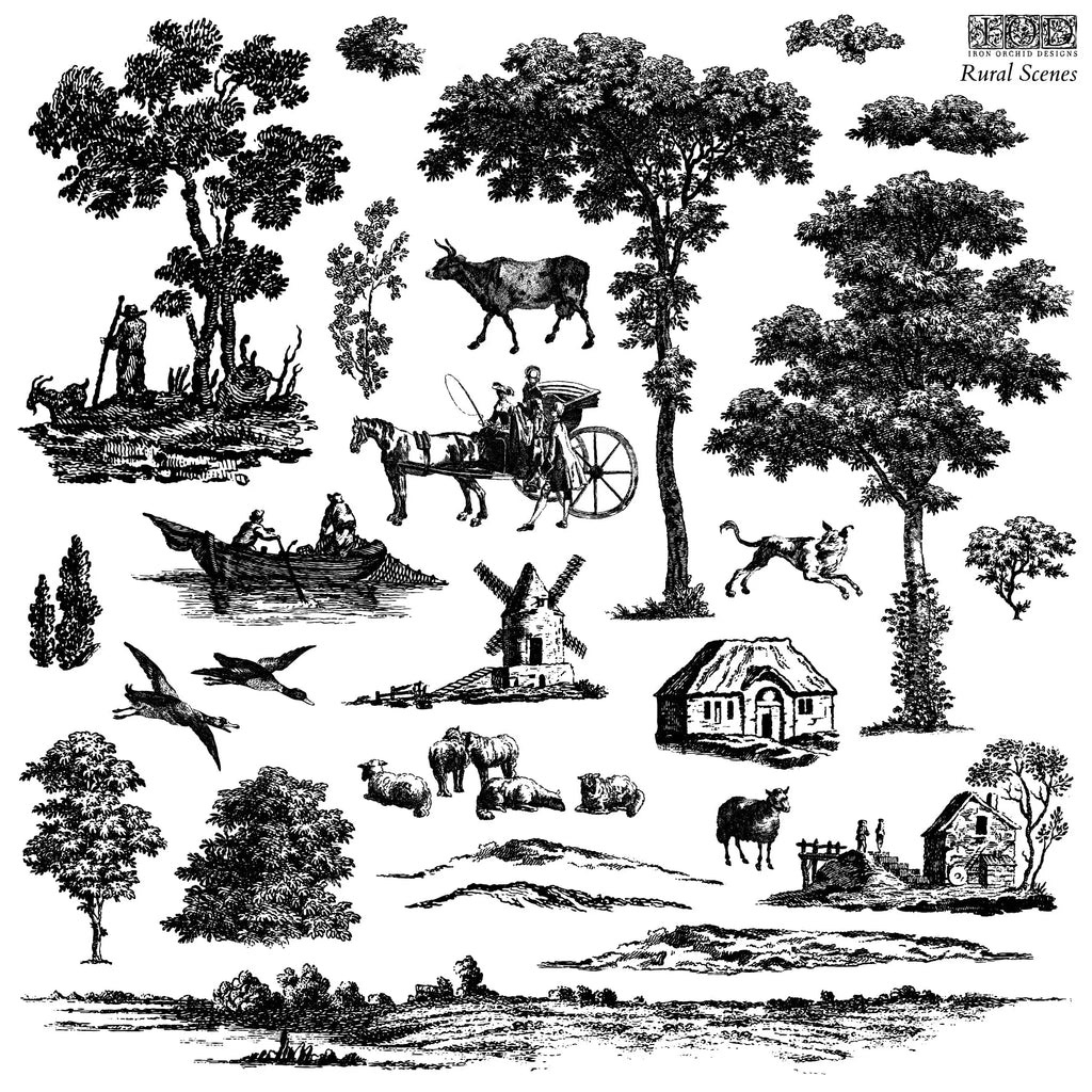 Iron Orchid Designs Summer IOD 2023 Rural Scenes 2 page 12x12 IOD Stamp™ Decor Stamp-BluebirdMercantile