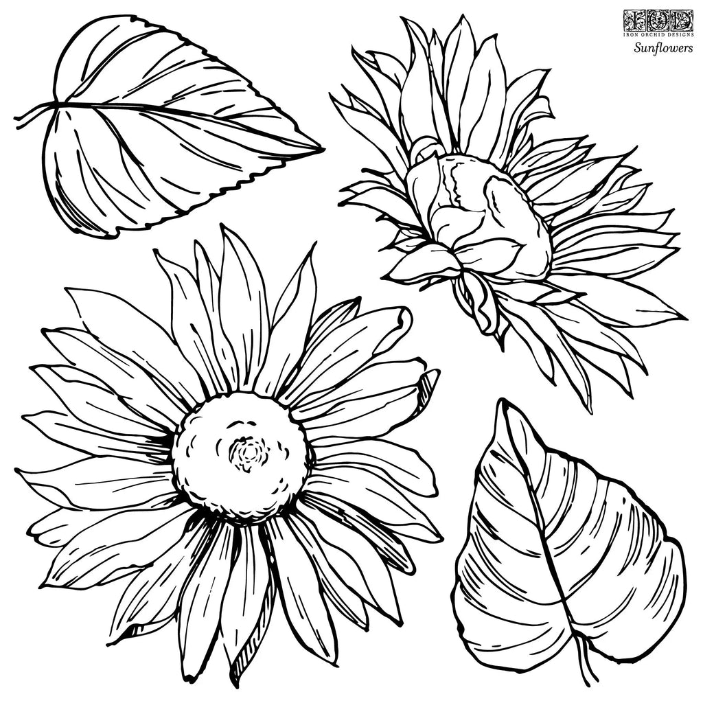 Iron Orchid Designs Sunflower Decor Stamps 12 x 12 2 sheets-BluebirdMercantile