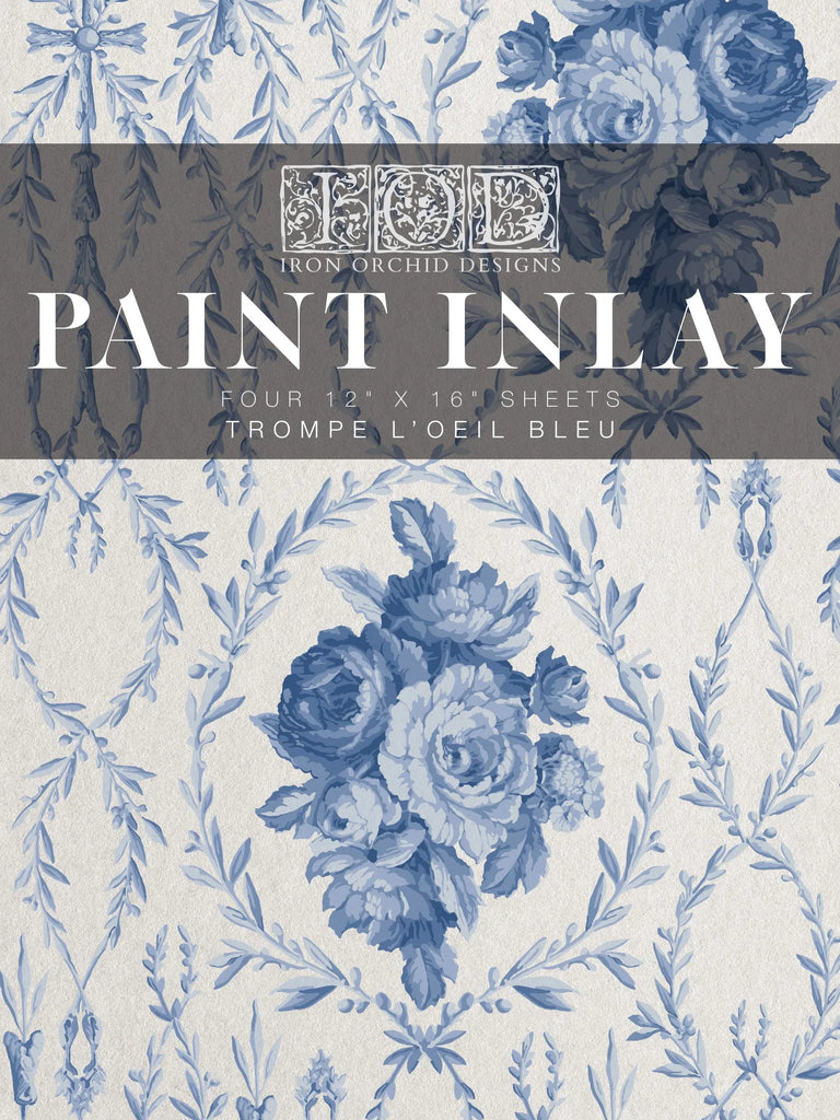 Iron Orchid Designs Trompe L'oeil Bleu IOD Paint Inlay 12x16 Pad™ 4 sheets-BluebirdMercantile