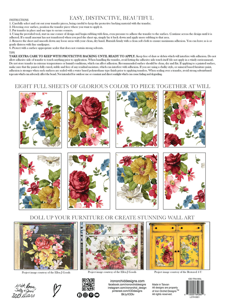 Iron Orchid Designs Wall Flower 8 pages of 12 x 16  Decor Transfers-BluebirdMercantile