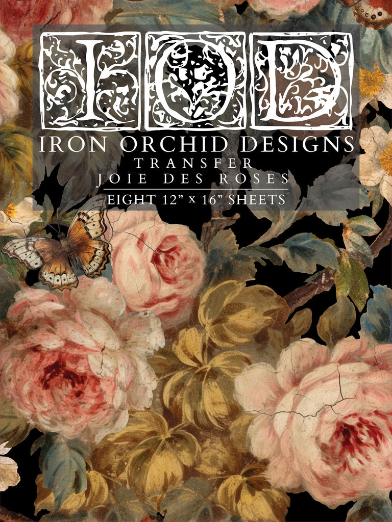 Iron Orchid JOIE de ROSES transfer pad 8 sheets 12 x 16 Decor Transfer-BluebirdMercantile