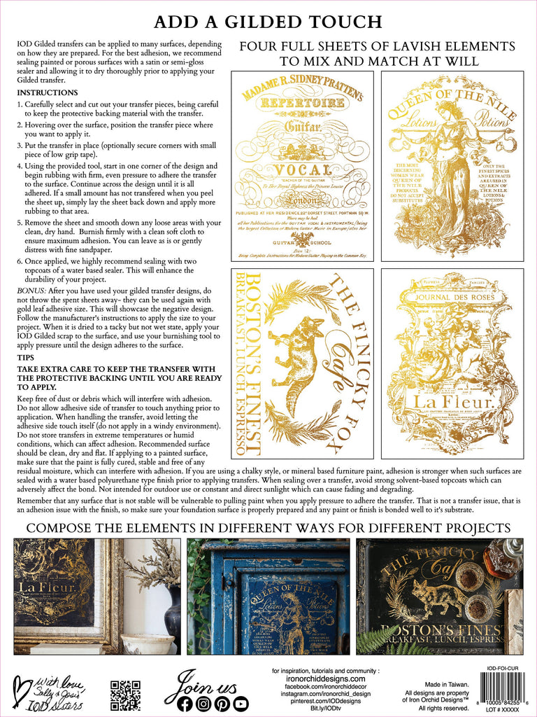 New! Iron Orchid Design Curated Signage Gilded IOD Foil Transfer 12x16 Pad™ 4 pages Gold Foil DECOR TRANSFER™-BluebirdMercantile