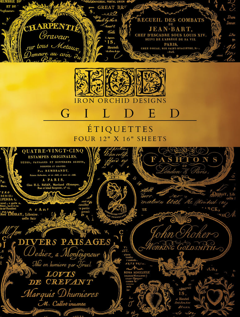 New! Iron Orchid Design Étiquettes Gilded IOD Foil Transfer 12x16 Pad™IOD Foil Transfer 12x16 Pad™ 4 pages Gold Foil-BluebirdMercantile