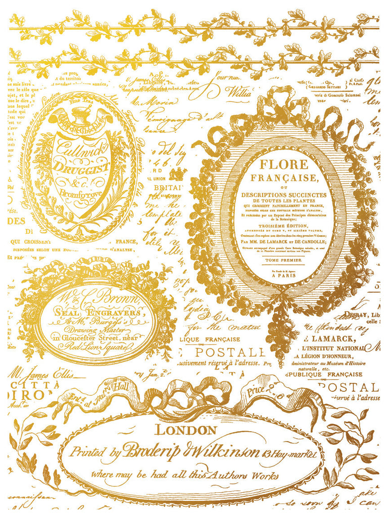 New! Iron Orchid Design Étiquettes Gilded IOD Foil Transfer 12x16 Pad™IOD Foil Transfer 12x16 Pad™ 4 pages Gold Foil-BluebirdMercantile